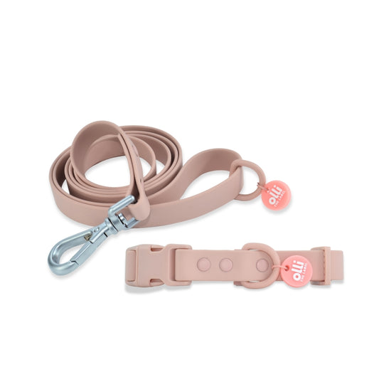 Waterproof Dog Lead and Collar Set – Pale Pink