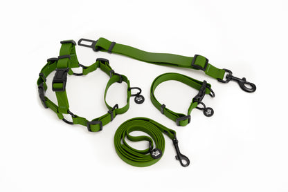 Camo Green Waterproof Full Set- Lead + Collar + Harness + Seat Belt
