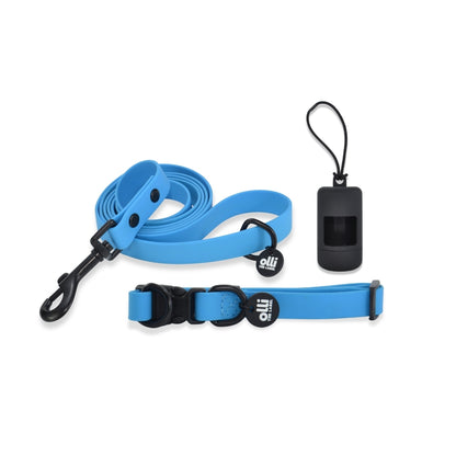 Olli Everyday Set - Waterproof PVC Lead + Collar + Poop Bag Bundle - Olli Blue