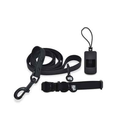Olli Everyday Set - Waterproof PVC Lead + Collar + Poop Bag Bundle - Neutral Black