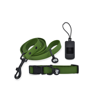 Olli Everyday Set - Waterproof PVC Lead + Collar Bundle + Poop Bag - Camo Green