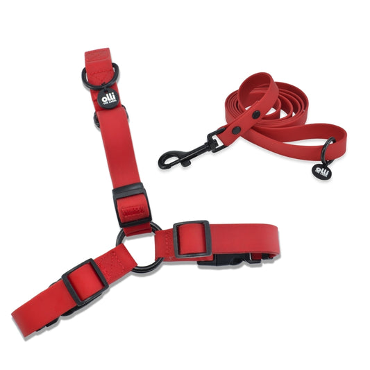 Waterproof Dog Harness and Lead Set – Candy Red