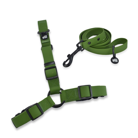 Waterproof Dog Harness and Lead Set – Camo Green